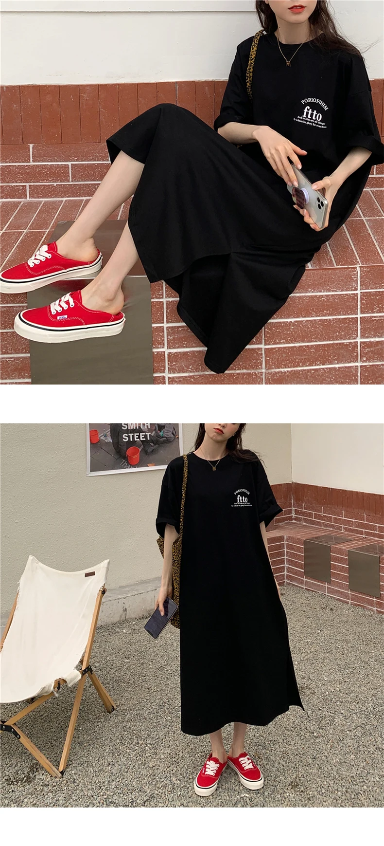 Style Baby 1+1 (2 Piece Set) Summer Women's Lettering Overfit Short Sleeve Dress Op1442