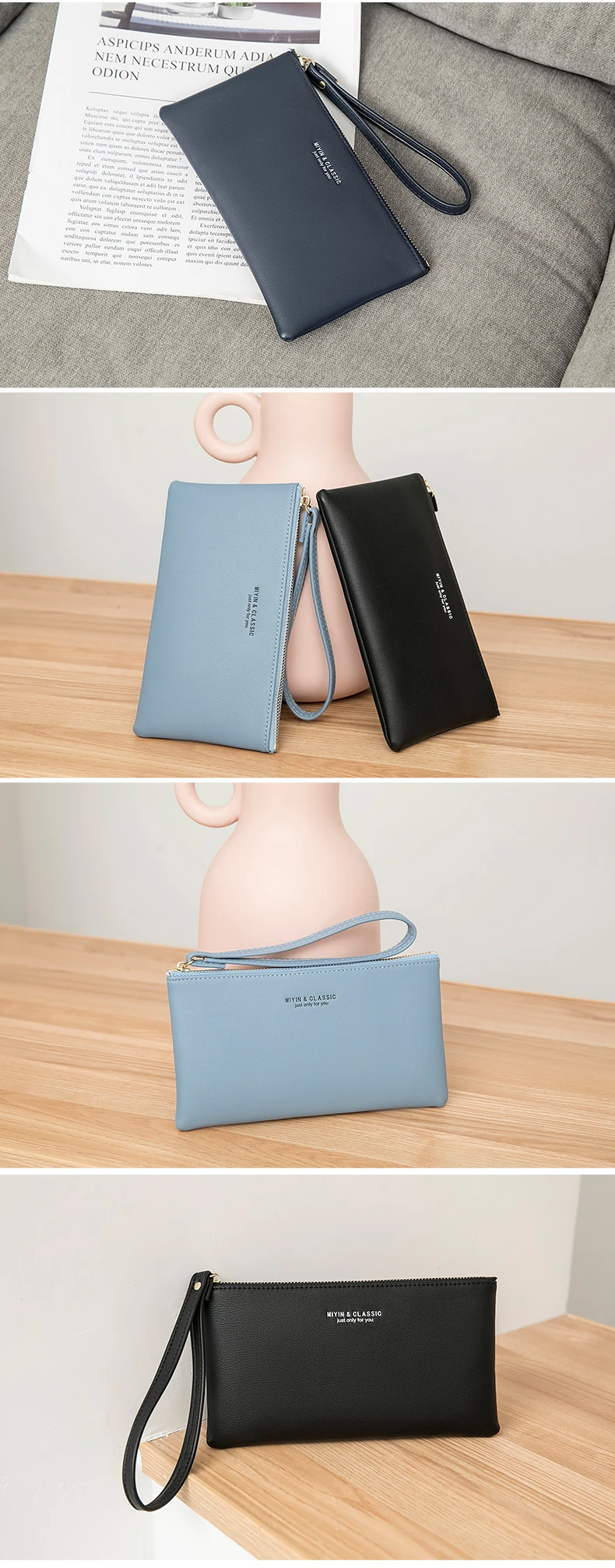 New Minimalist Zipper Coin Wallet High-Quality PU Leather Credit Card Phone Storage Bag Ultra-Thin Women's Long Wallet Handbag