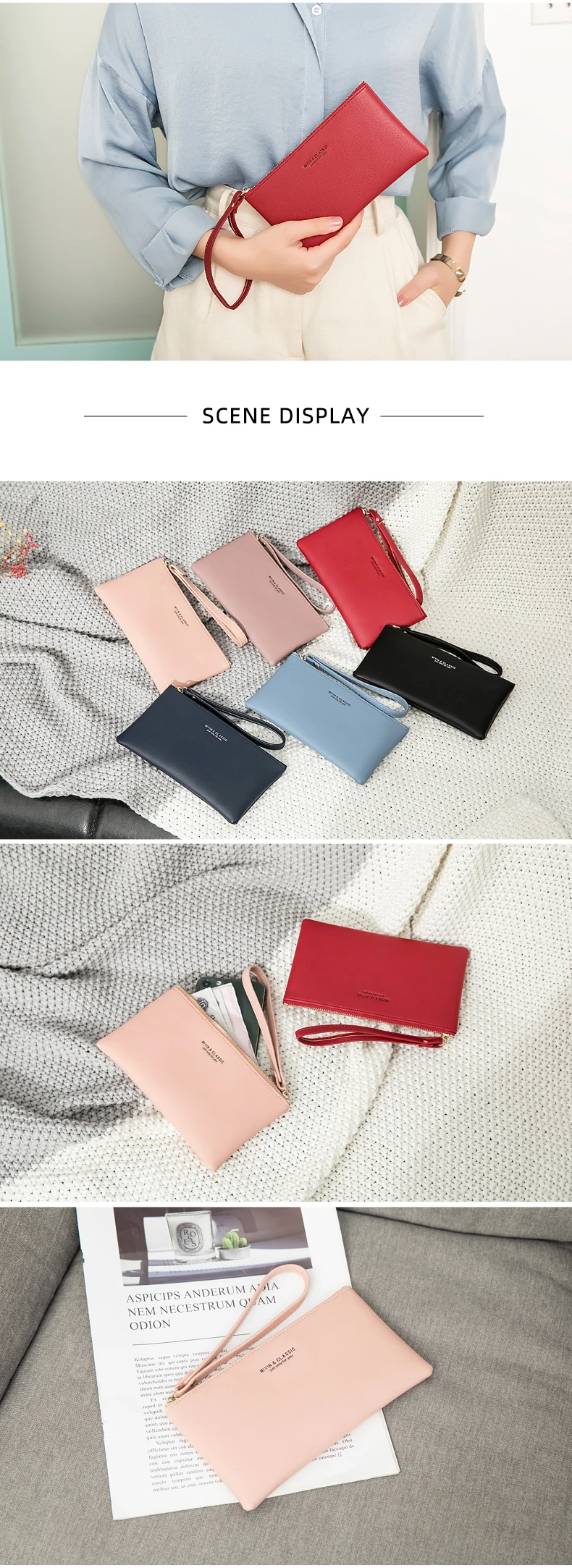 New Minimalist Zipper Coin Wallet High-Quality PU Leather Credit Card Phone Storage Bag Ultra-Thin Women's Long Wallet Handbag