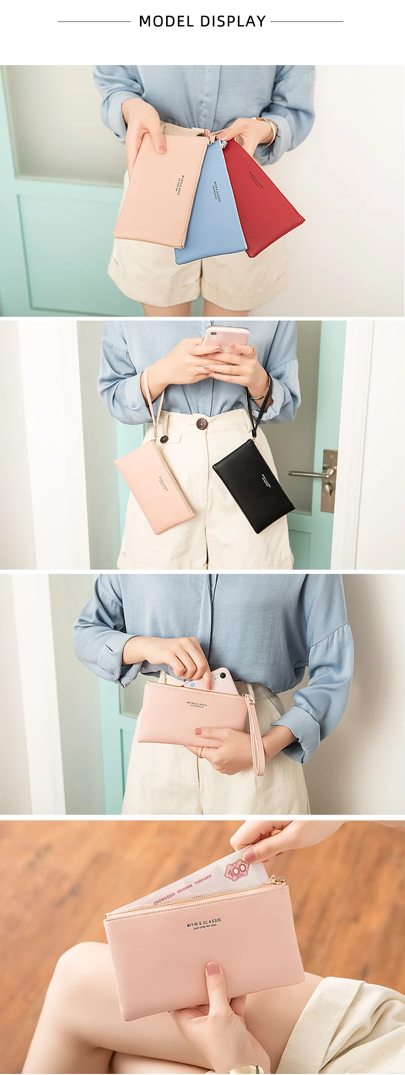 New Minimalist Zipper Coin Wallet High-Quality PU Leather Credit Card Phone Storage Bag Ultra-Thin Women's Long Wallet Handbag