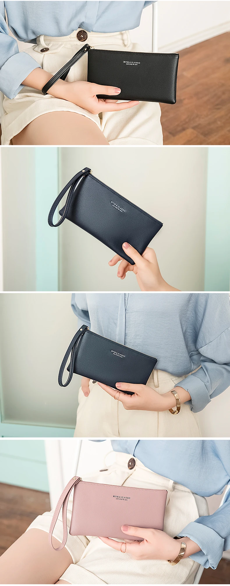 New Minimalist Zipper Coin Wallet High-Quality PU Leather Credit Card Phone Storage Bag Ultra-Thin Women's Long Wallet Handbag