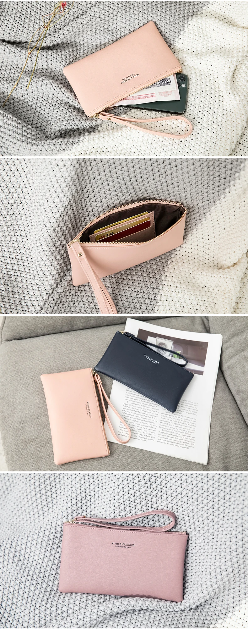 New Minimalist Zipper Coin Wallet High-Quality PU Leather Credit Card Phone Storage Bag Ultra-Thin Women's Long Wallet Handbag