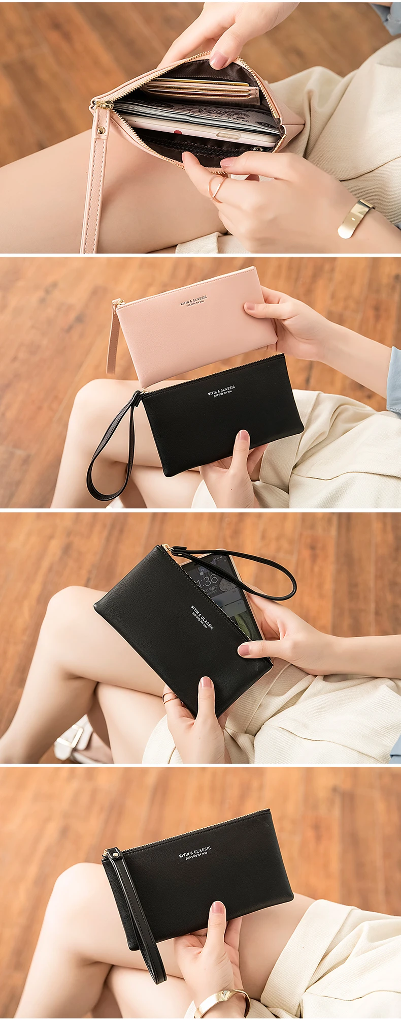 New Minimalist Zipper Coin Wallet High-Quality PU Leather Credit Card Phone Storage Bag Ultra-Thin Women's Long Wallet Handbag