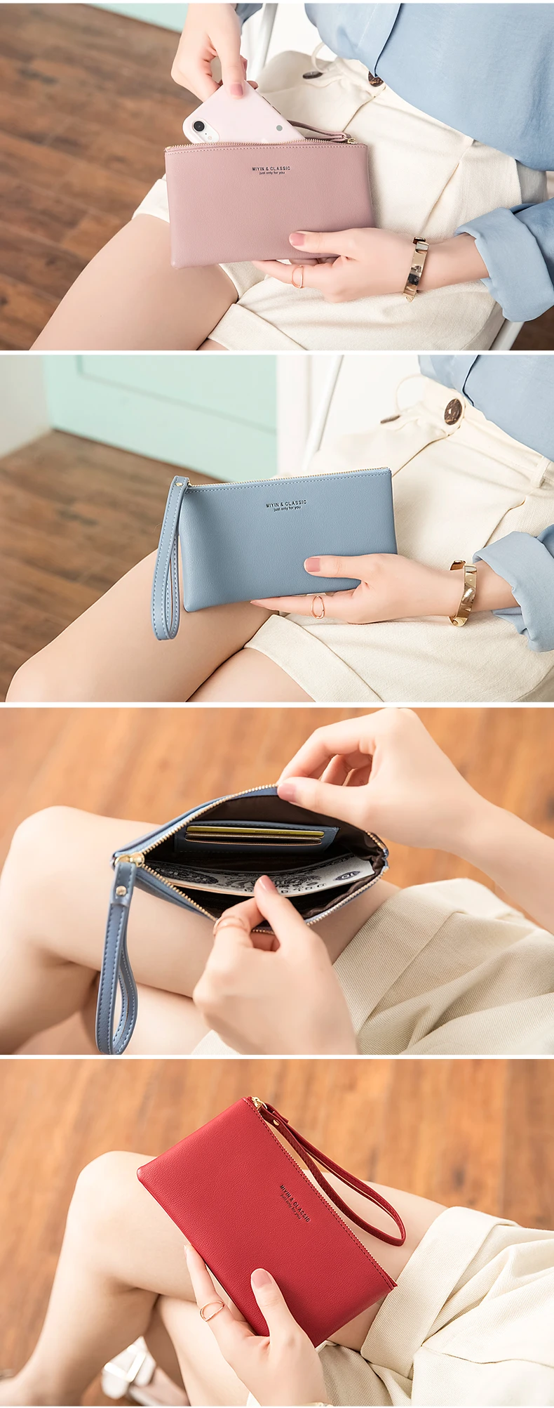 New Minimalist Zipper Coin Wallet High-Quality PU Leather Credit Card Phone Storage Bag Ultra-Thin Women's Long Wallet Handbag