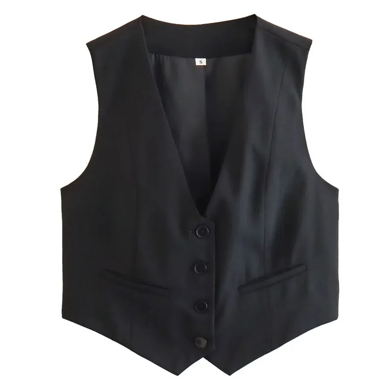 MUJER Women's Vest Black White Cropped Vest Top Women V Neck Sleeveless Vest Woman Fashion Working Summer Suit Vest Short Coats
