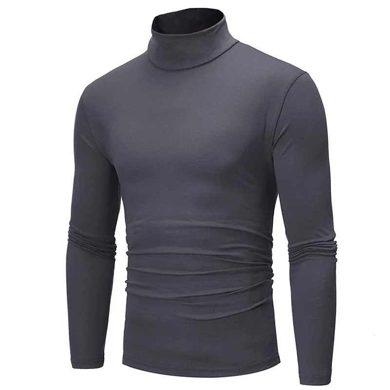 1/2pcs Autumn Winter Men's High Neck T-shirt Slim Fit Fashion High Elastic Long Sleeve Casual Breathable Apparel Pullover