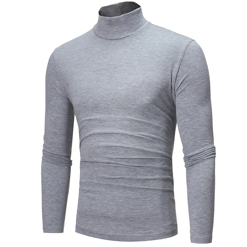 1/2pcs Autumn Winter Men's High Neck T-shirt Slim Fit Fashion High Elastic Long Sleeve Casual Breathable Apparel Pullover