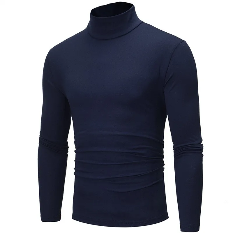 1/2pcs Autumn Winter Men's High Neck T-shirt Slim Fit Fashion High Elastic Long Sleeve Casual Breathable Apparel Pullover