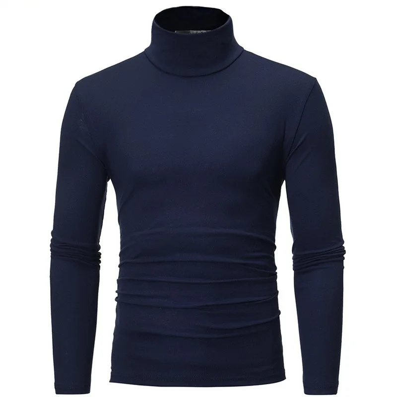 1/2pcs Autumn Winter Men's High Neck T-shirt Slim Fit Fashion High Elastic Long Sleeve Casual Breathable Apparel Pullover