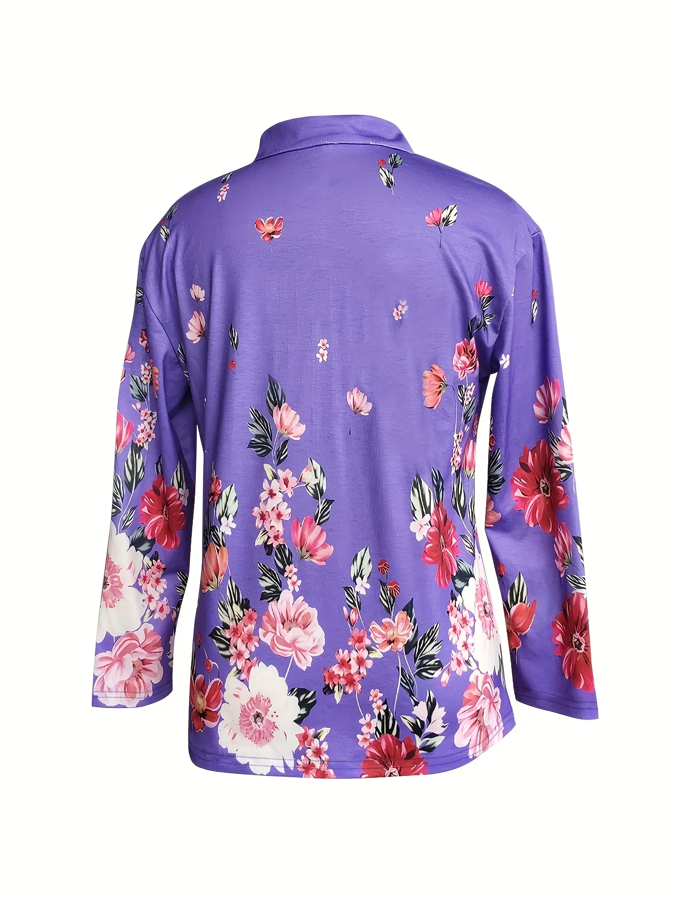 Women's Fashion Zipper Flower Print Long sleeved Top