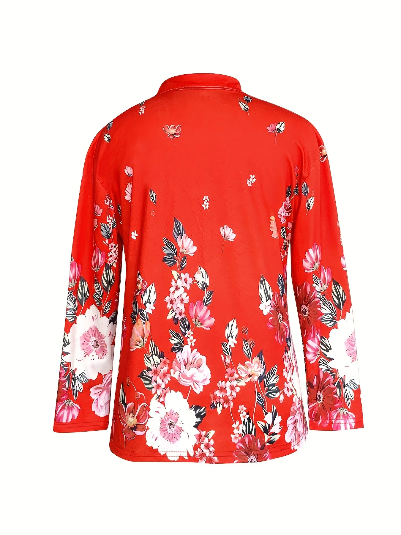 Women's Fashion Zipper Flower Print Long sleeved Top