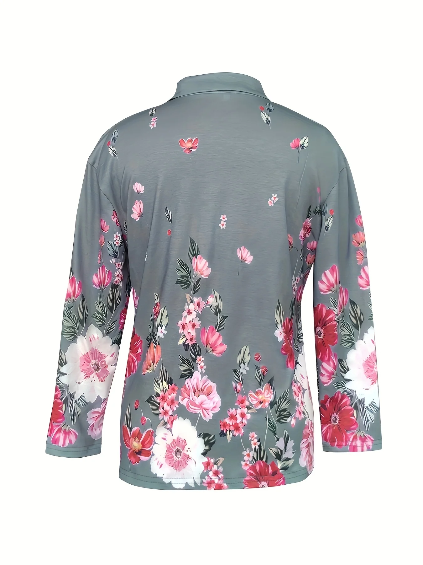 Women's Fashion Zipper Flower Print Long sleeved Top
