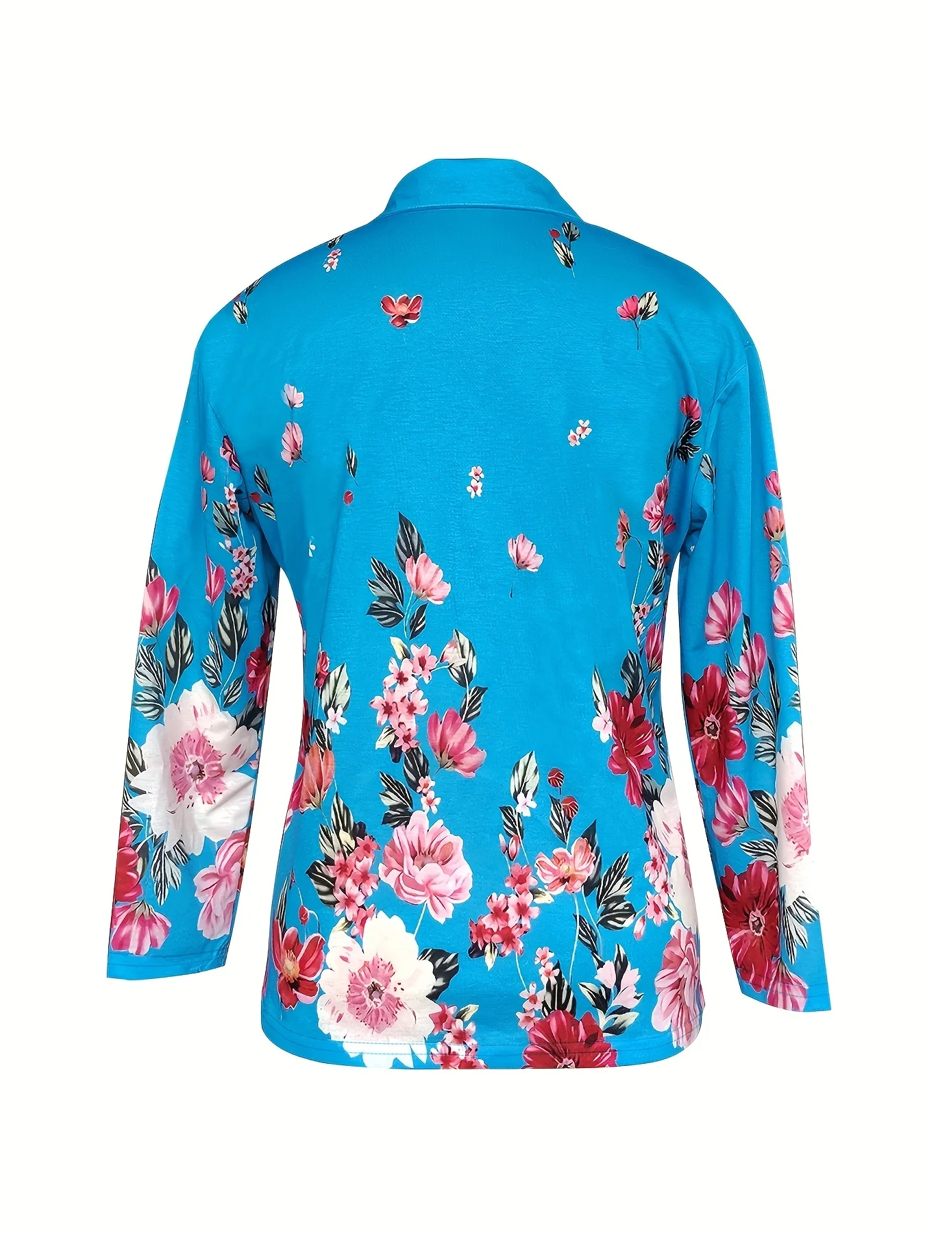 Women's Fashion Zipper Flower Print Long sleeved Top