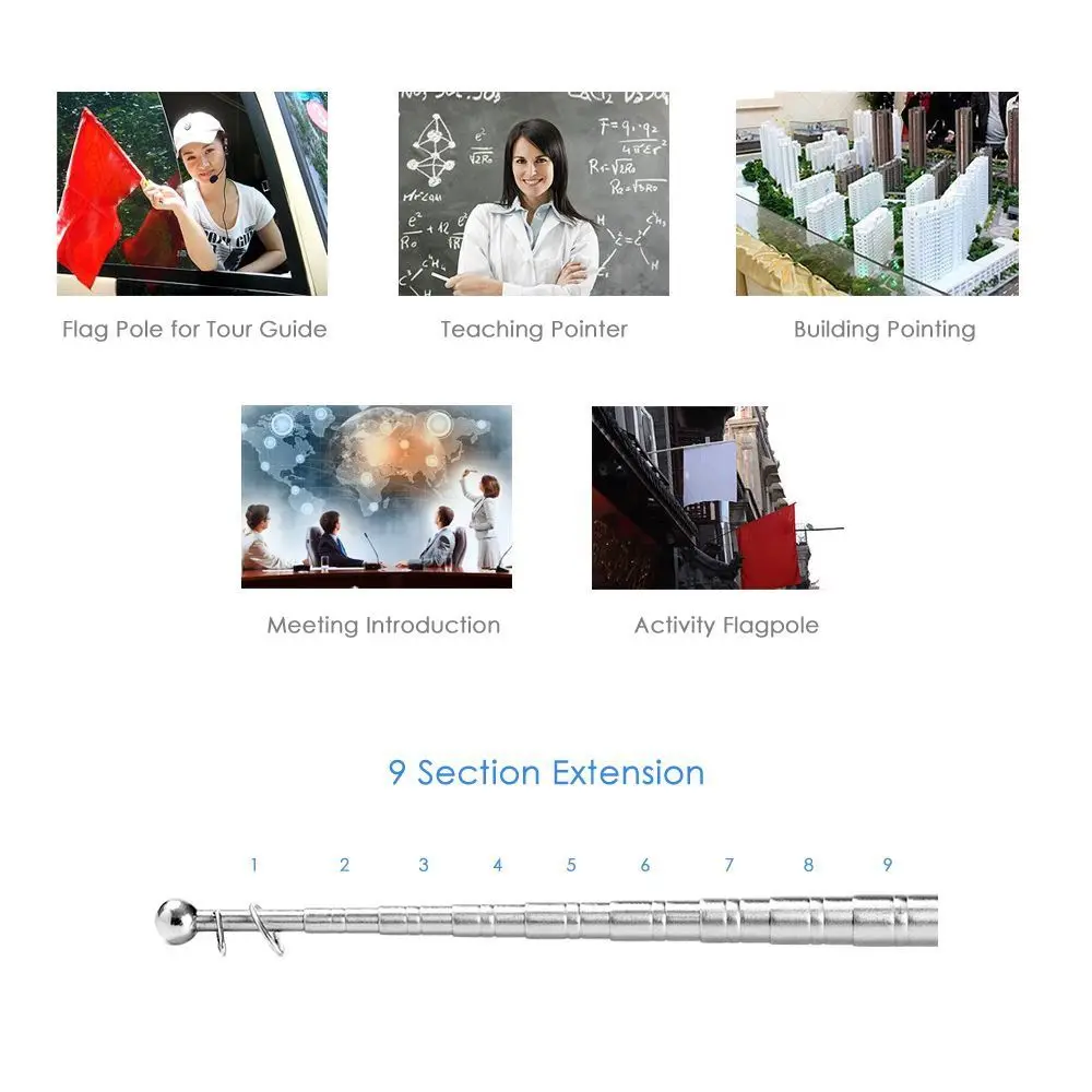 1pcs Flexible Handle Flagpole Stainless Steel Telescopic Tour Guide Banner Flagstaff Teaching Stick Teacher Pointer