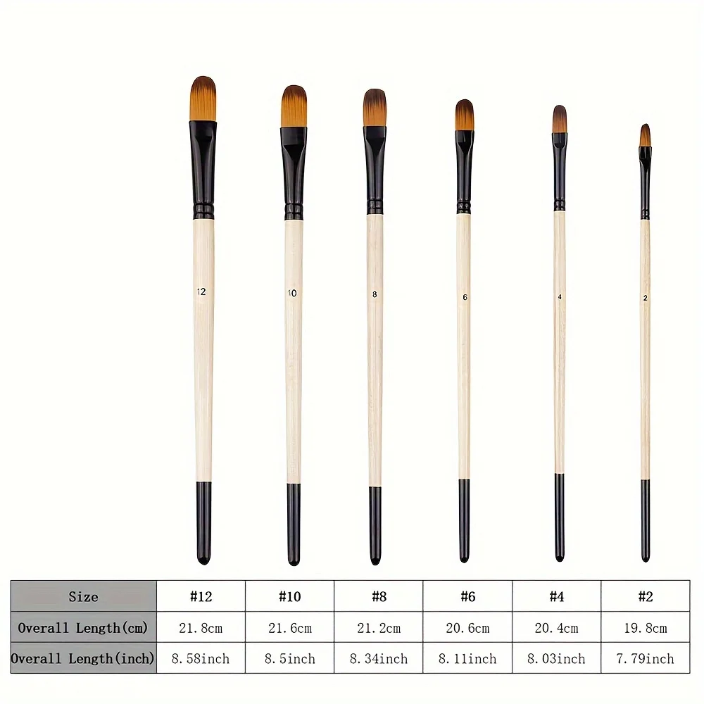 6pcs Paint Brushes Set Soft Nylon Filbert Angular Flat Round Pointed Tip Acrylic Paint Brushes for Watercolor Oil Acrylic