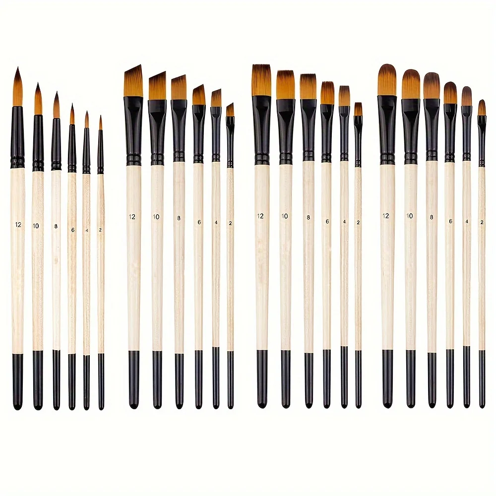 6pcs Paint Brushes Set Soft Nylon Filbert Angular Flat Round Pointed Tip Acrylic Paint Brushes for Watercolor Oil Acrylic