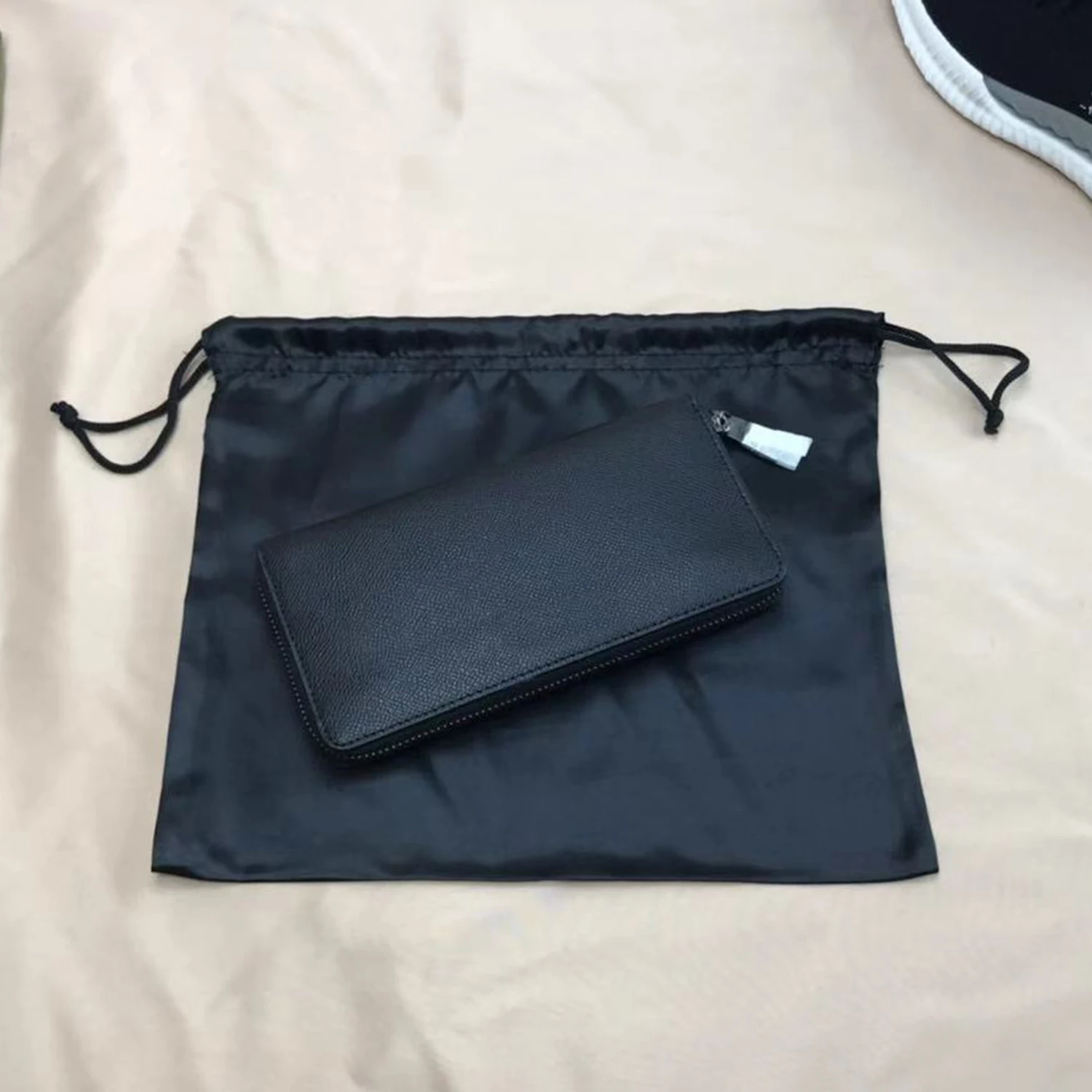 Large Silk Satin Drawstring Care Bag Custom Wigs Storage Dust Proof Packaging Pouch Black Reusable Sack Handbag Shoes Travel Bag