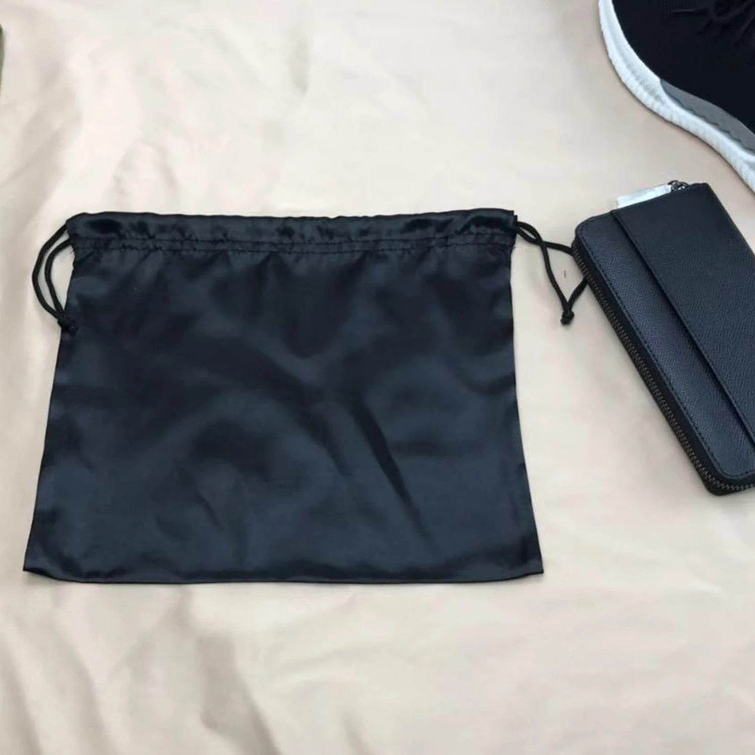 Large Silk Satin Drawstring Care Bag Custom Wigs Storage Dust Proof Packaging Pouch Black Reusable Sack Handbag Shoes Travel Bag