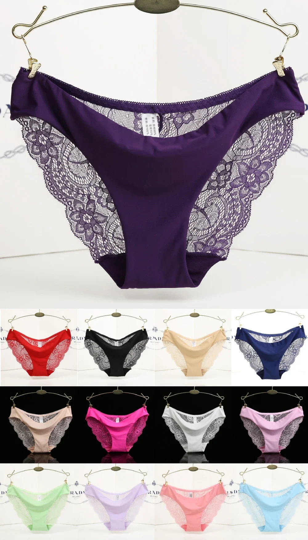 S-2XL!!! Seamless Low-Rise Lace Panties for Women, Breathable Cotton Underwear, Hollow, Splicing, Girls' Sexy Briefs