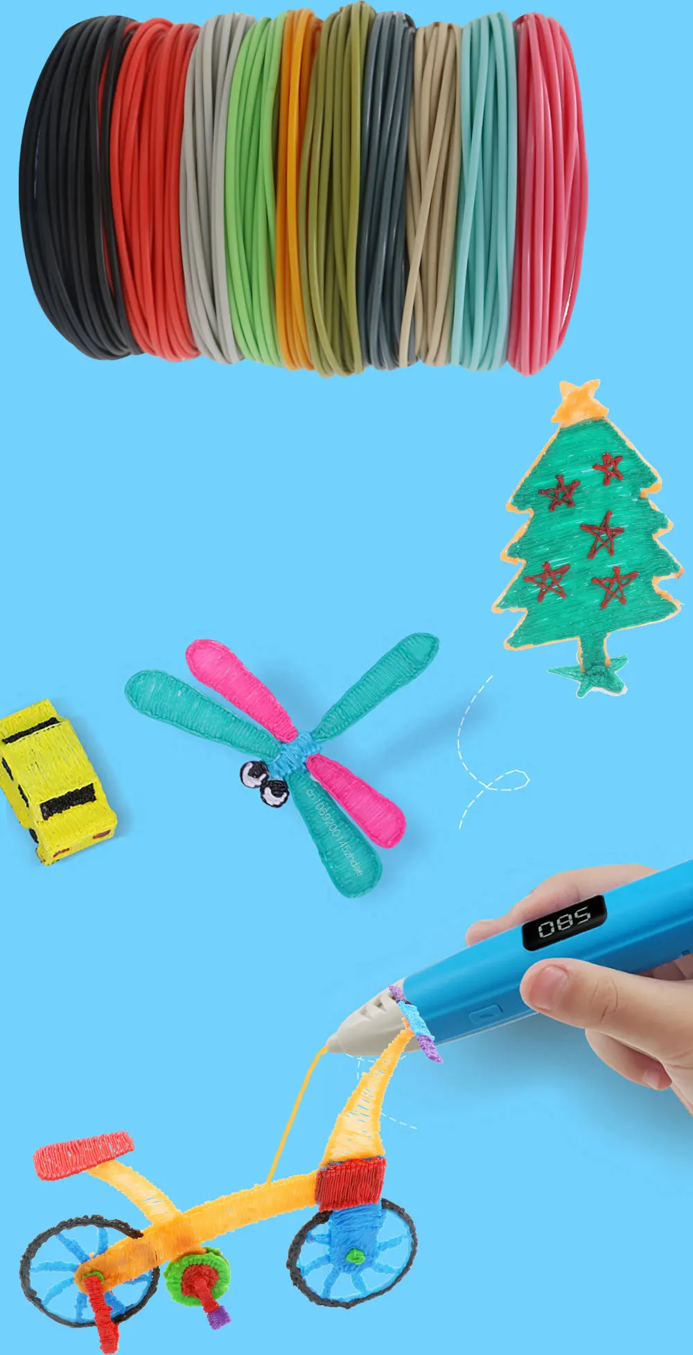 PCL Filament Low Temperature 3D Painting Printing Pen 1.75MM Filament DIY Creative Toys Girls Boys Christmas Birthday Gift 200M