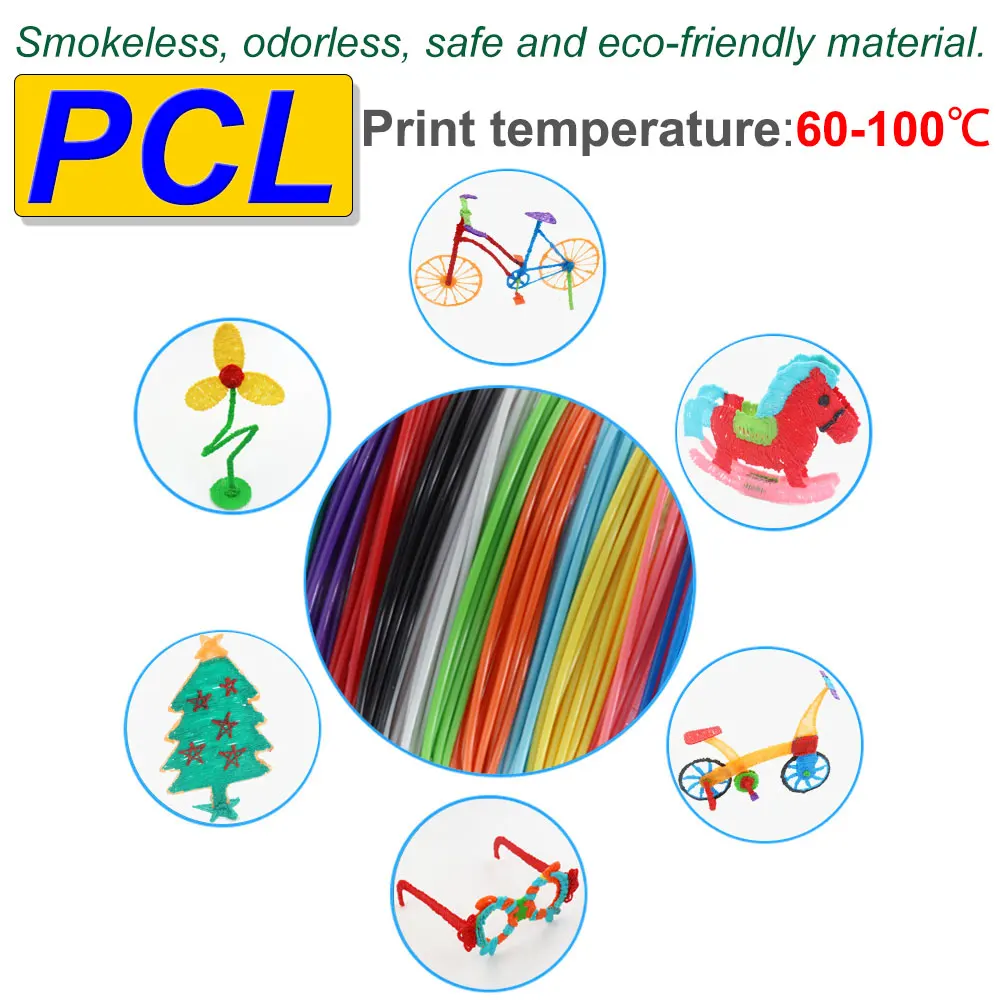 PCL Filament Low Temperature 3D Painting Printing Pen 1.75MM Filament DIY Creative Toys Girls Boys Christmas Birthday Gift 200M