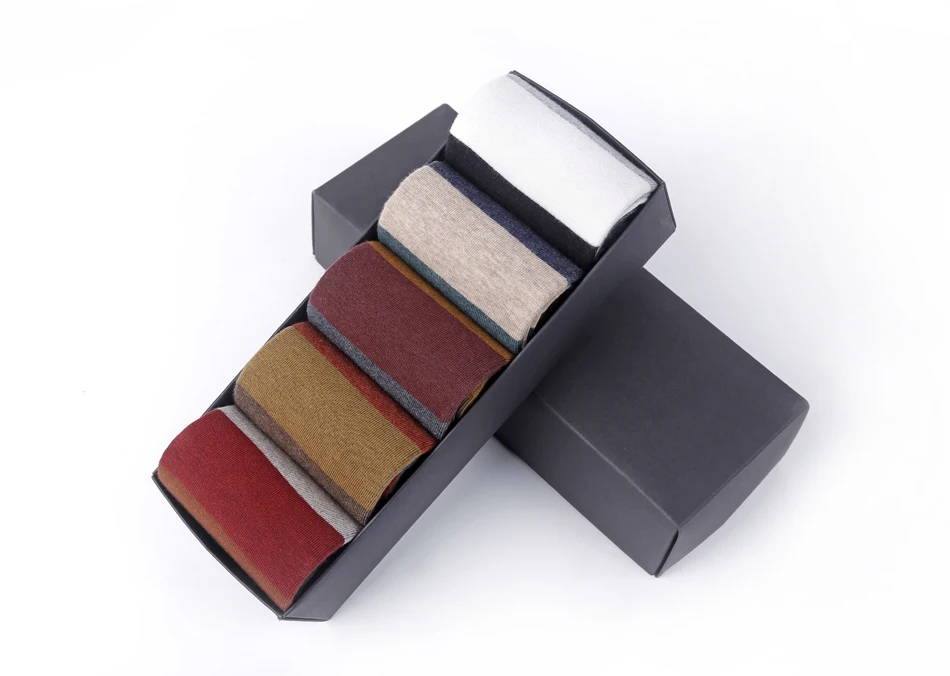 Men's Combed Cotton Socks Fashion Colorful Large Stripe Harajuku Four Seasons Casual Socks Men Size 39-44 5Pair/Lot