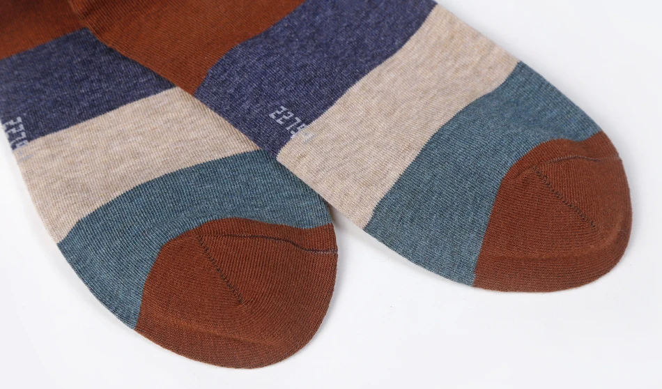 Men's Combed Cotton Socks Fashion Colorful Large Stripe Harajuku Four Seasons Casual Socks Men Size 39-44 5Pair/Lot