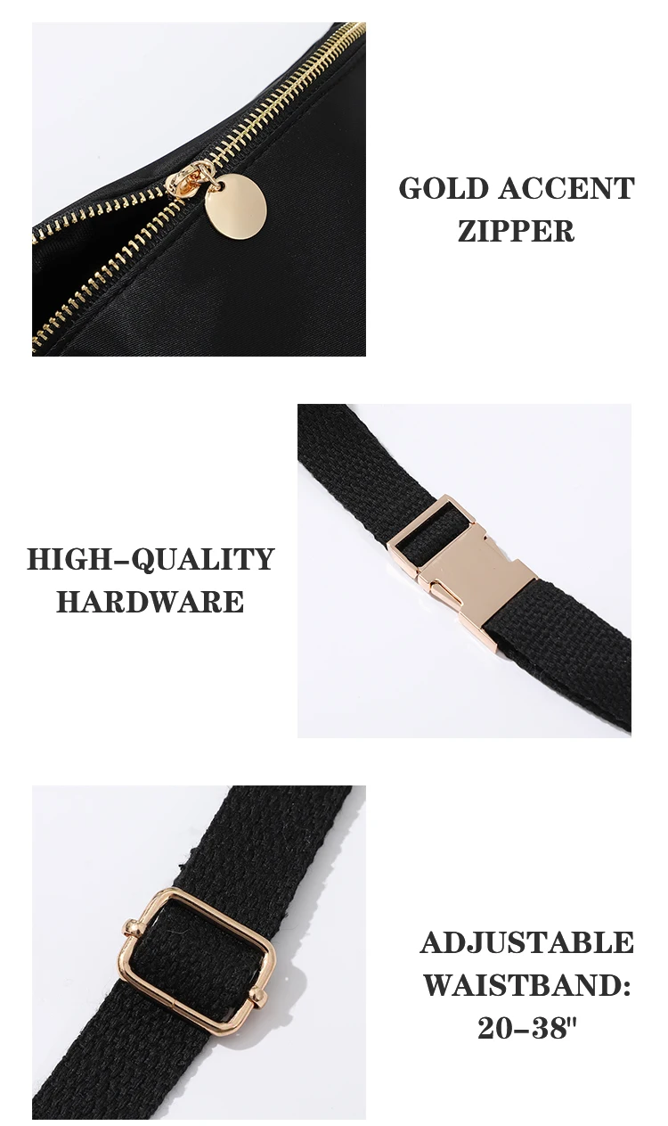 Women Fanny Pack Nylon Belt Bag Fashion Adult Waist Pack Zipper Bum Bag Adjustable Lightweight Multifunction Water-Resistant