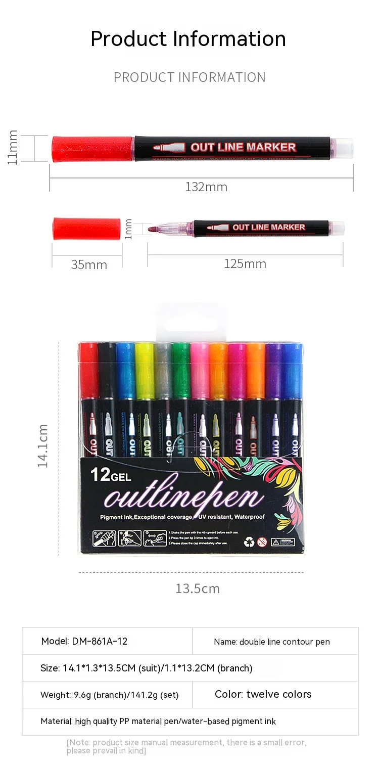 Double Line Contour Pen for Children,Color Dream Metal,Hand Account Fluorescent Pen,greeting Card,Children's Graffiti,Color Suit