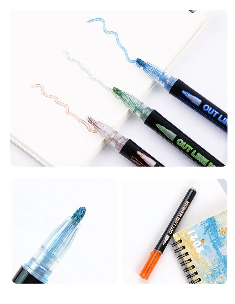 Double Line Contour Pen for Children,Color Dream Metal,Hand Account Fluorescent Pen,greeting Card,Children's Graffiti,Color Suit