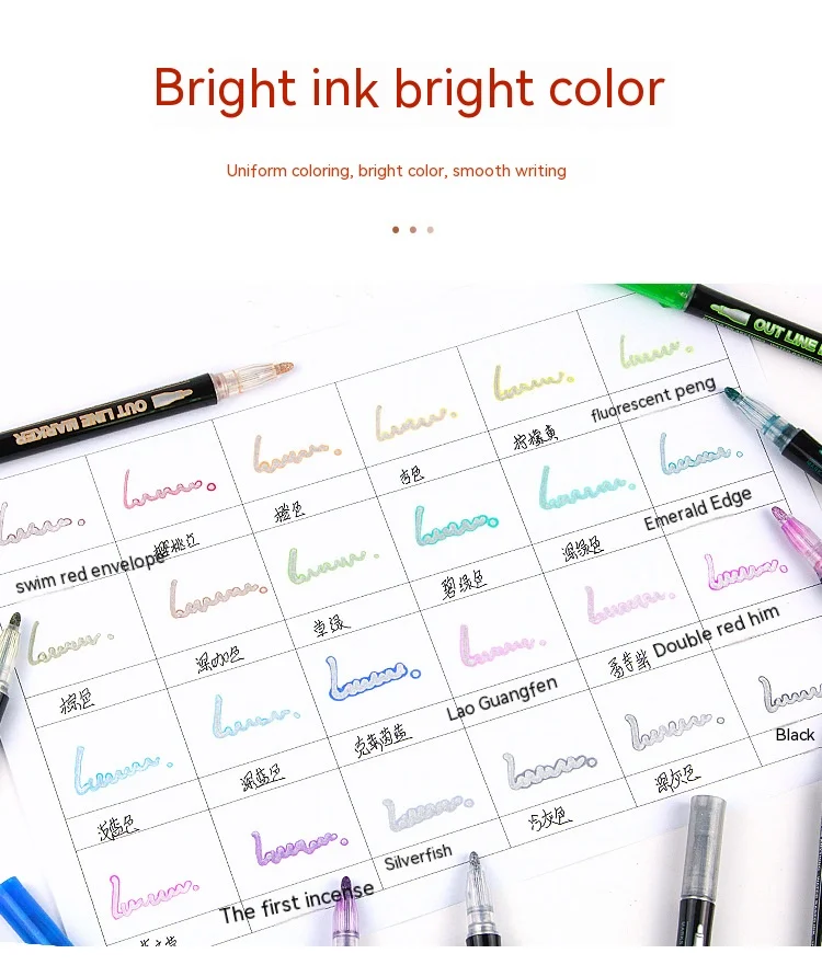 Double Line Contour Pen for Children,Color Dream Metal,Hand Account Fluorescent Pen,greeting Card,Children's Graffiti,Color Suit
