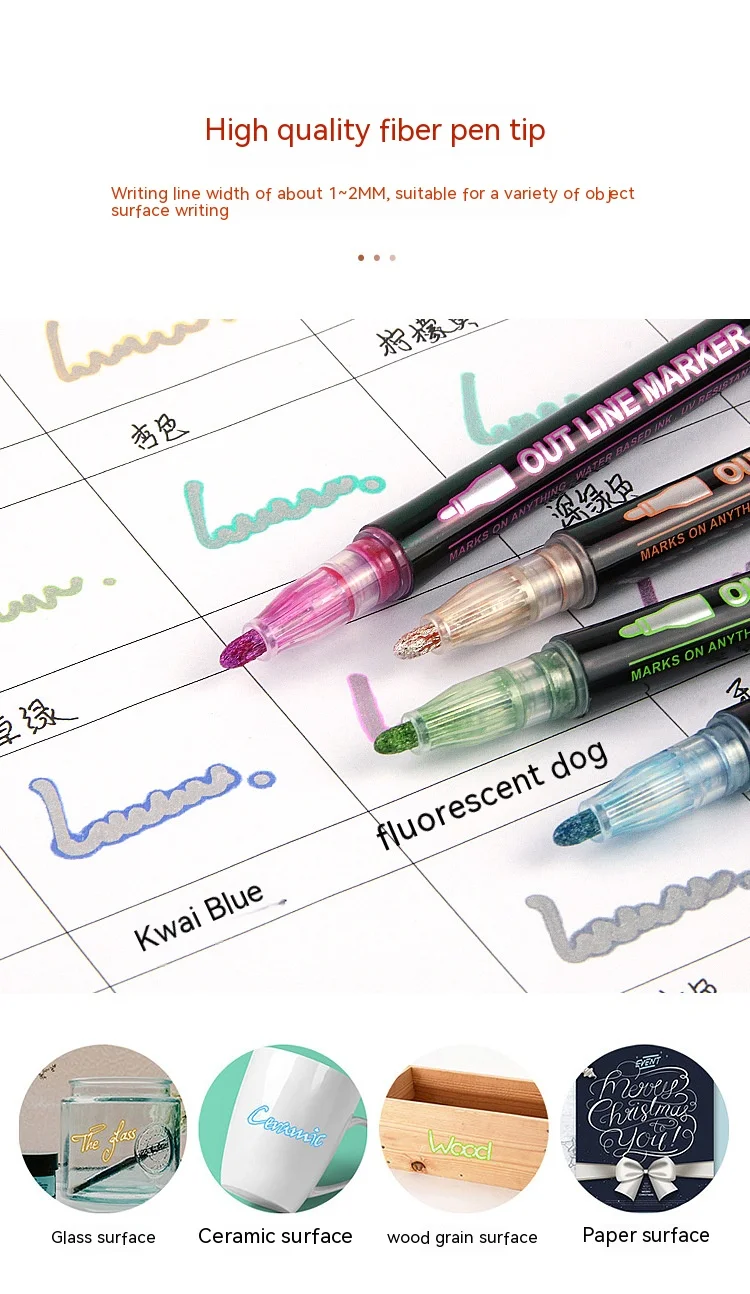 Double Line Contour Pen for Children,Color Dream Metal,Hand Account Fluorescent Pen,greeting Card,Children's Graffiti,Color Suit