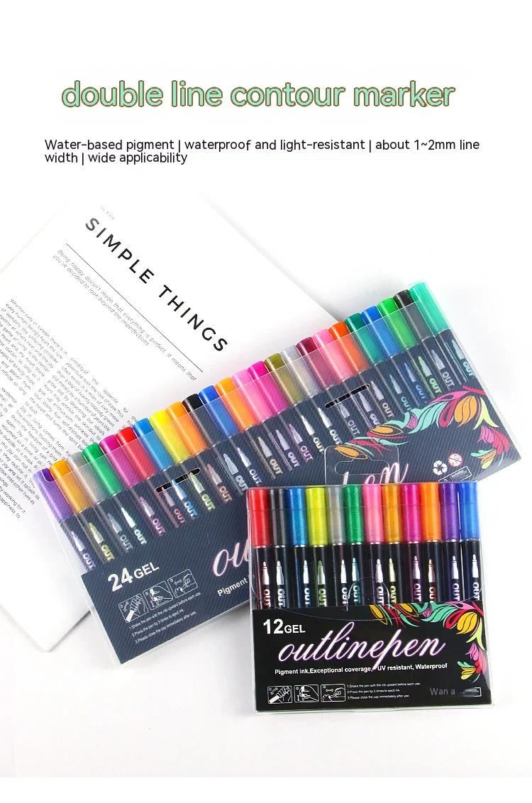 Double Line Contour Pen for Children,Color Dream Metal,Hand Account Fluorescent Pen,greeting Card,Children's Graffiti,Color Suit