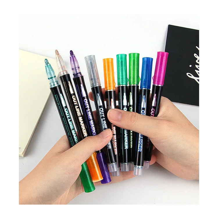 Double Line Contour Pen for Children,Color Dream Metal,Hand Account Fluorescent Pen,greeting Card,Children's Graffiti,Color Suit