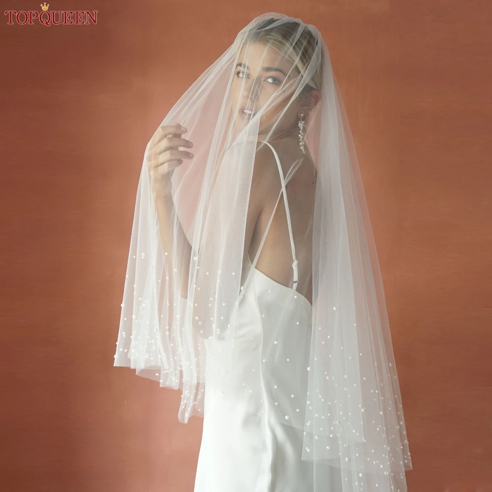 TOPQUEEN V171 2 Tier Royal Cathedral Wedding Veil with Blusher Bridal Veils Pear Veil Bride Bachelorette Party Bride Accessories