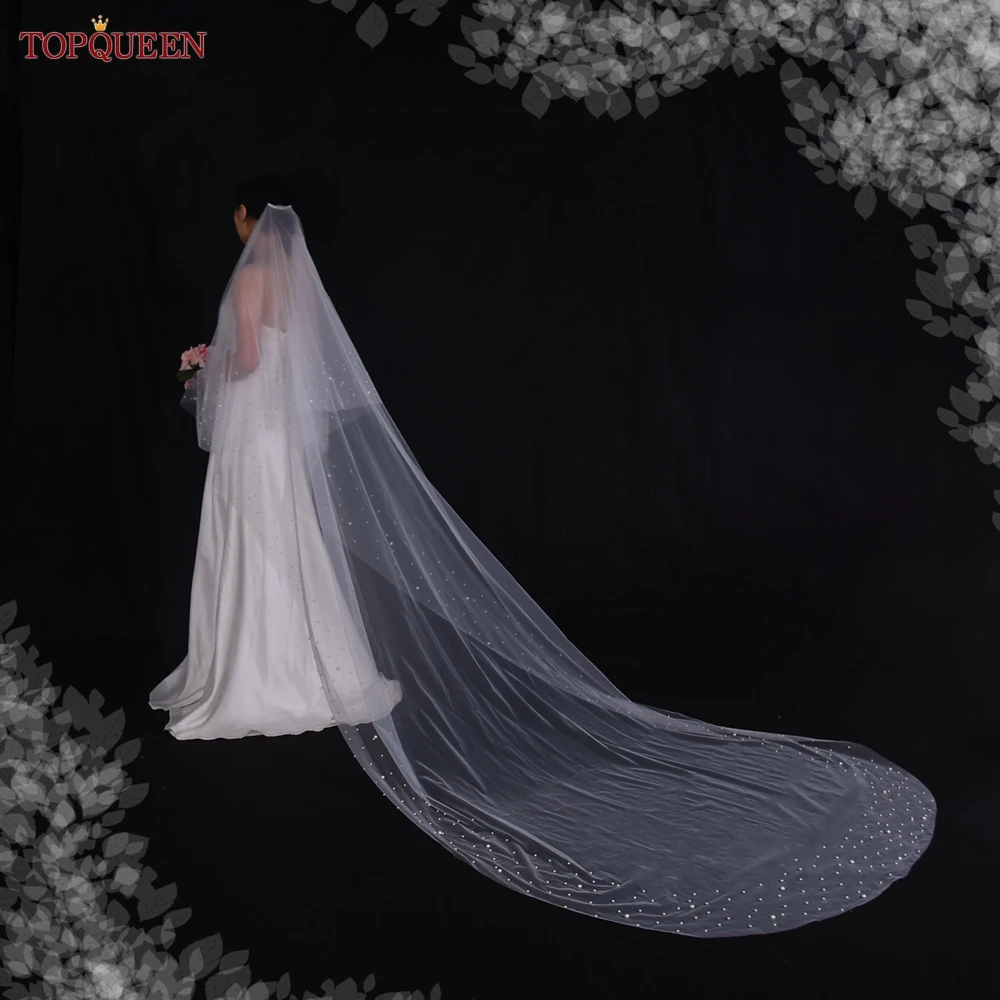 TOPQUEEN V171 2 Tier Royal Cathedral Wedding Veil with Blusher Bridal Veils Pear Veil Bride Bachelorette Party Bride Accessories