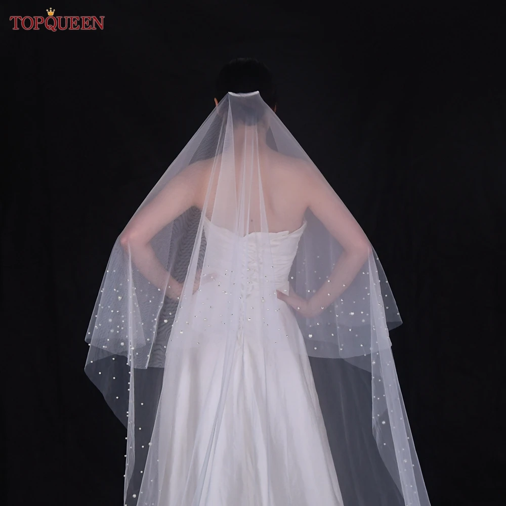 TOPQUEEN V171 2 Tier Royal Cathedral Wedding Veil with Blusher Bridal Veils Pear Veil Bride Bachelorette Party Bride Accessories