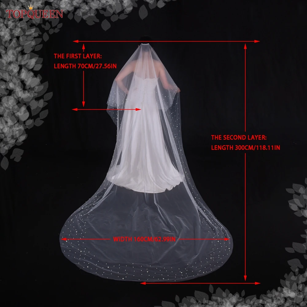 TOPQUEEN V171 2 Tier Royal Cathedral Wedding Veil with Blusher Bridal Veils Pear Veil Bride Bachelorette Party Bride Accessories