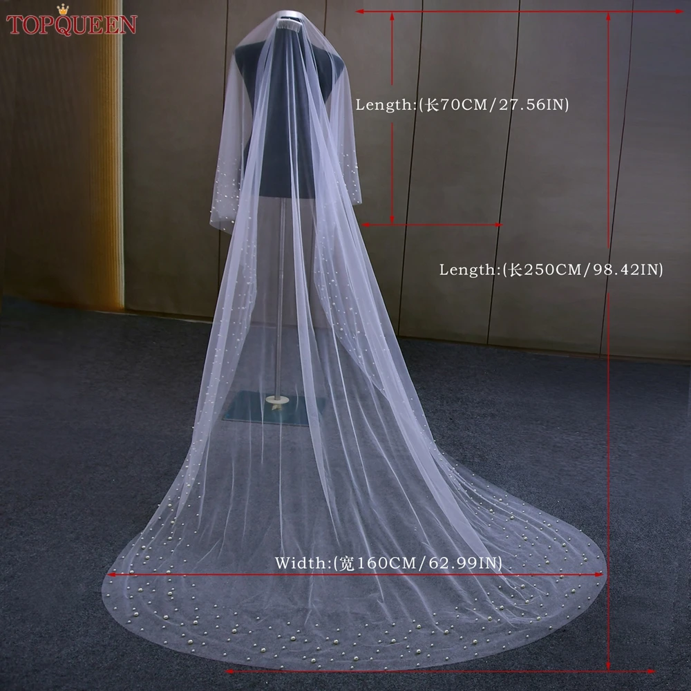 TOPQUEEN V171 2 Tier Royal Cathedral Wedding Veil with Blusher Bridal Veils Pear Veil Bride Bachelorette Party Bride Accessories