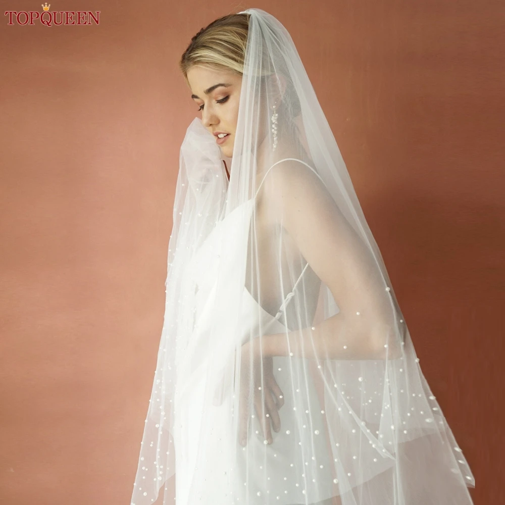 TOPQUEEN V171 2 Tier Royal Cathedral Wedding Veil with Blusher Bridal Veils Pear Veil Bride Bachelorette Party Bride Accessories