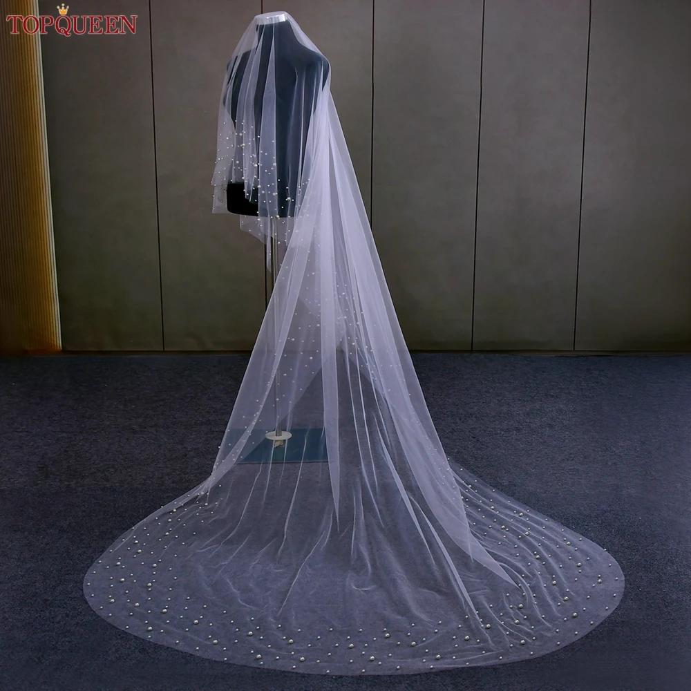 TOPQUEEN V171 2 Tier Royal Cathedral Wedding Veil with Blusher Bridal Veils Pear Veil Bride Bachelorette Party Bride Accessories
