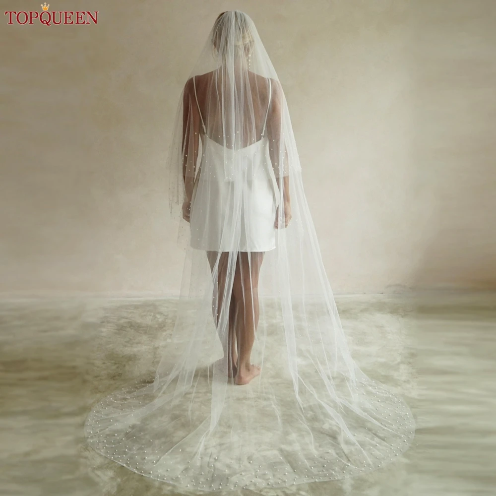 TOPQUEEN V171 2 Tier Royal Cathedral Wedding Veil with Blusher Bridal Veils Pear Veil Bride Bachelorette Party Bride Accessories