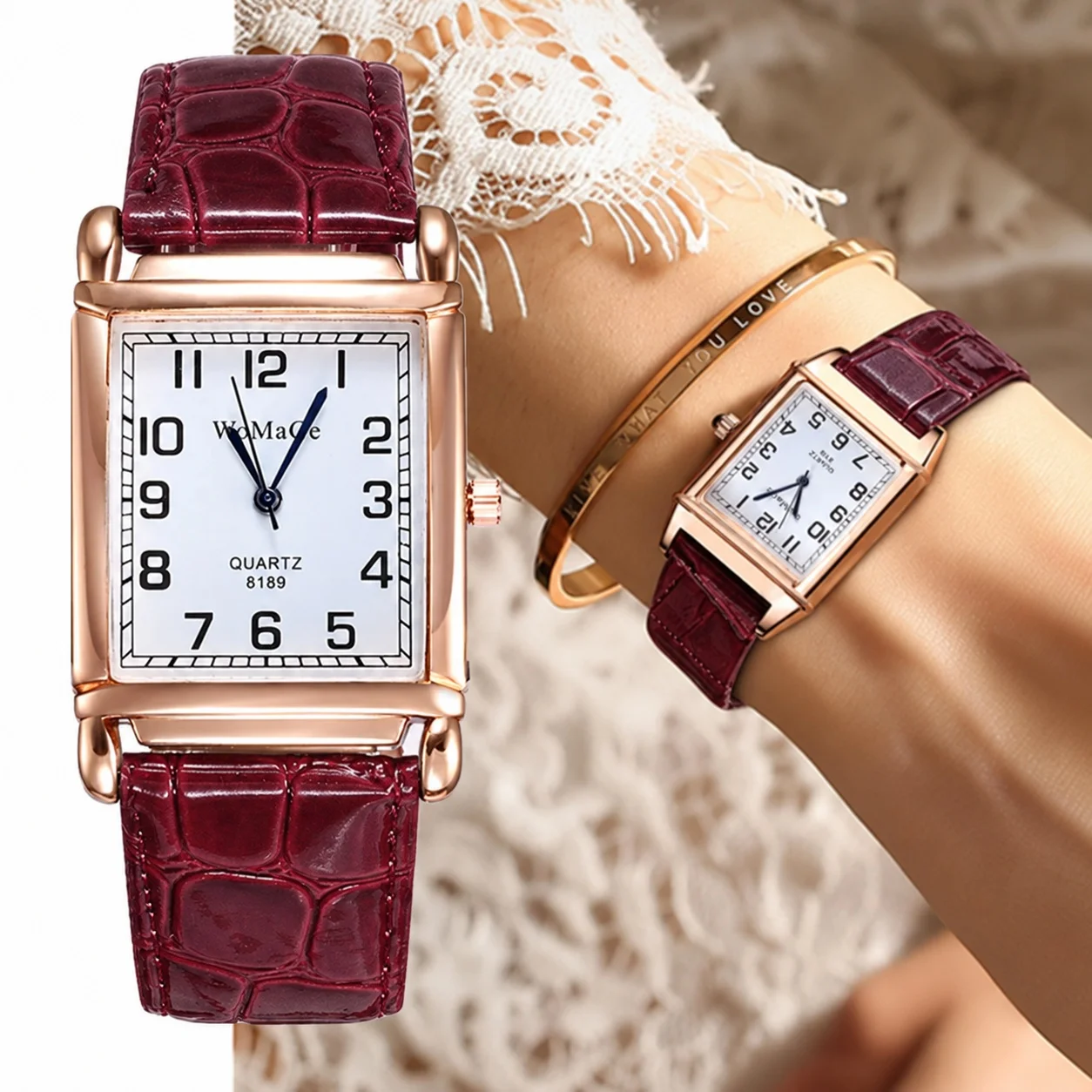 New Watches for Women Square Rose Gold Wrist Watches Fashion Leather Brand Watches Ladies Quartz Watch Clock Montre Femme