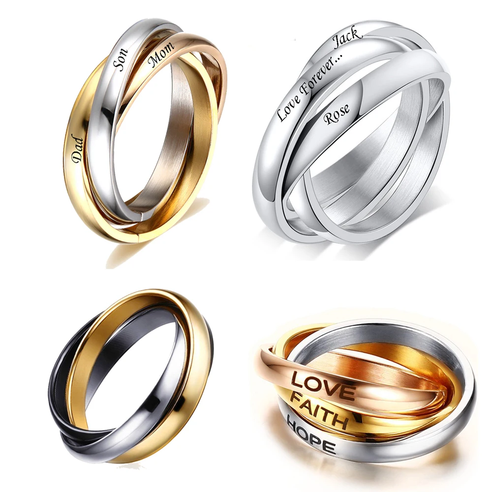 Customize Jewelry 3 Finger Ring Sets For Women Stainless Steel Wedding Engagement Ring Personalized Wholesale