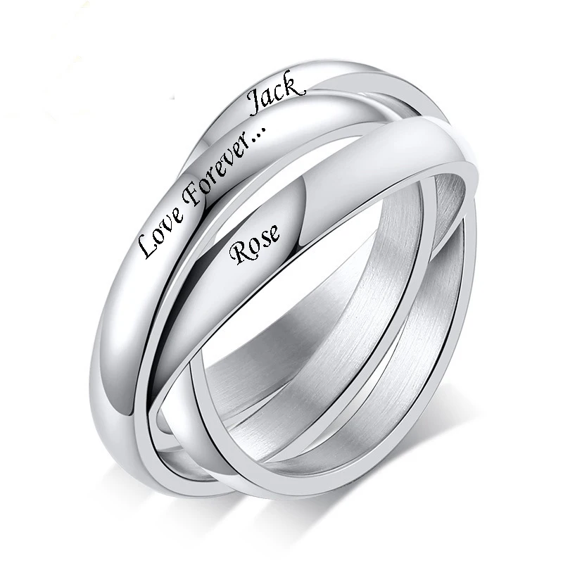 Customize Jewelry 3 Finger Ring Sets For Women Stainless Steel Wedding Engagement Ring Personalized Wholesale