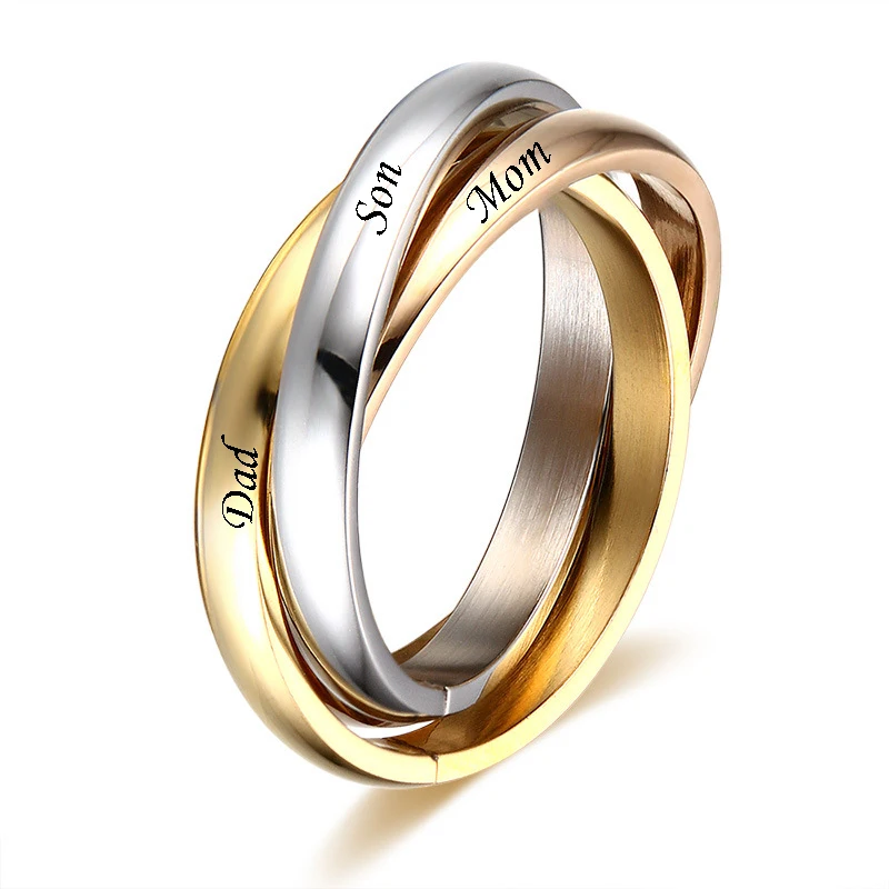 Customize Jewelry 3 Finger Ring Sets For Women Stainless Steel Wedding Engagement Ring Personalized Wholesale