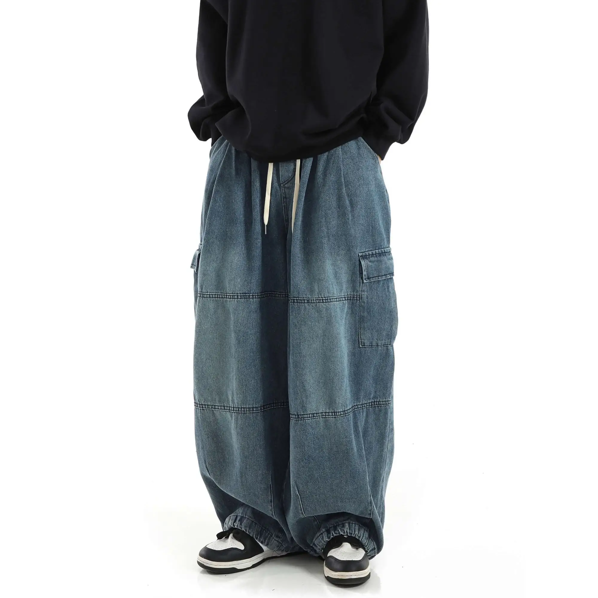 Black Baggy Cargo Jeans Trousers Men Casual Wide leg Jogging Pants Oversize Vintage Straight Loose Work Jeans Pants Soft Comfort