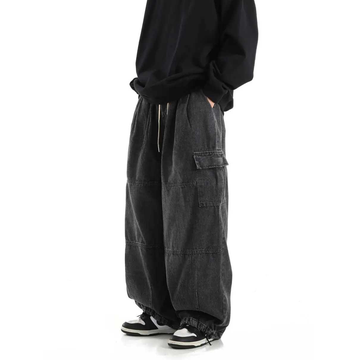 Black Baggy Cargo Jeans Trousers Men Casual Wide leg Jogging Pants Oversize Vintage Straight Loose Work Jeans Pants Soft Comfort