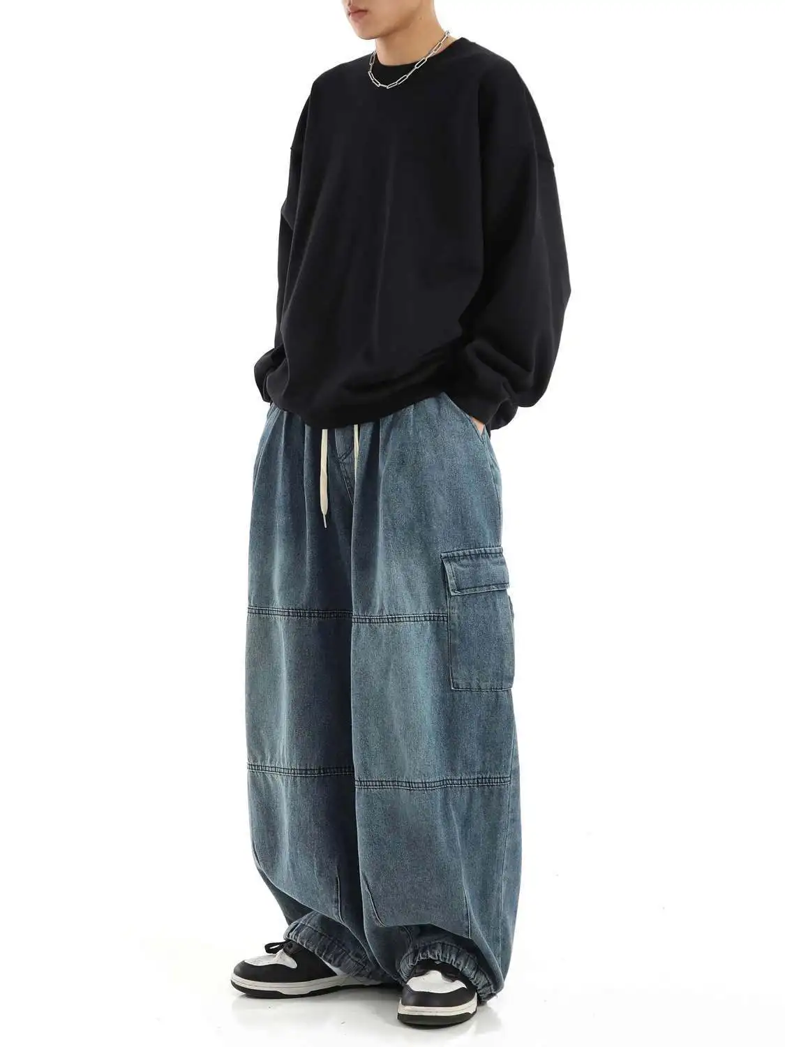 Black Baggy Cargo Jeans Trousers Men Casual Wide leg Jogging Pants Oversize Vintage Straight Loose Work Jeans Pants Soft Comfort