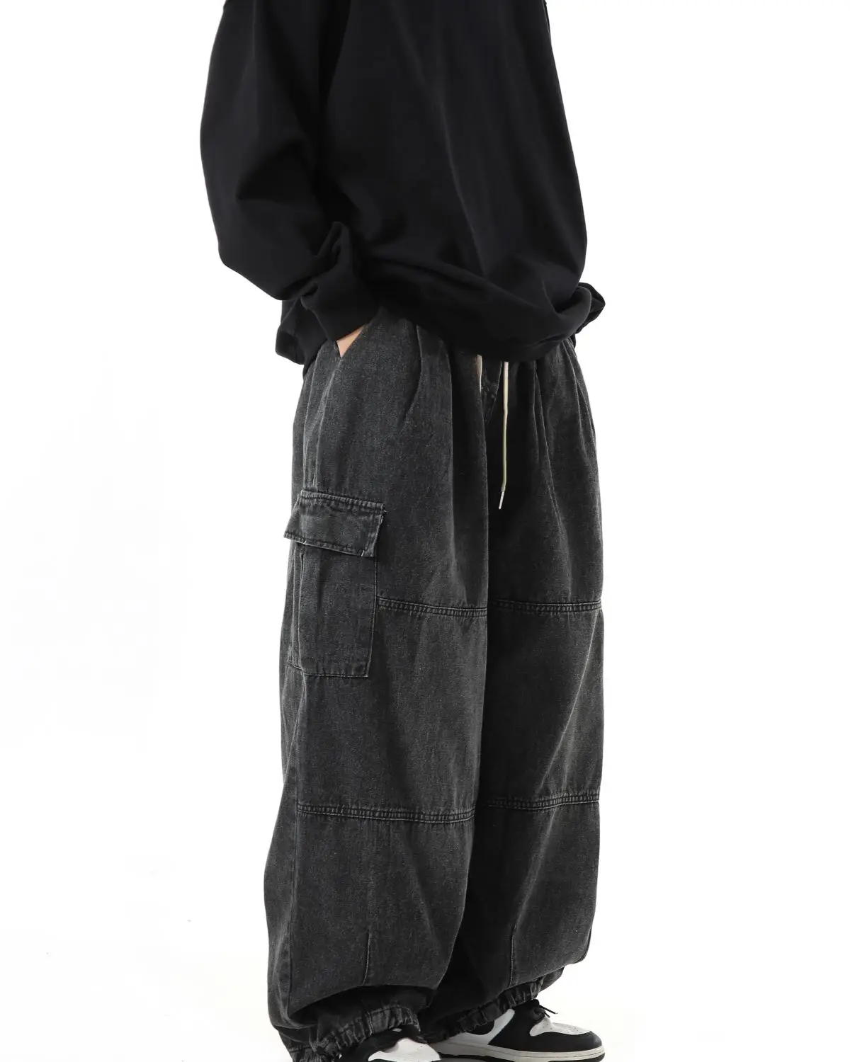 Black Baggy Cargo Jeans Trousers Men Casual Wide leg Jogging Pants Oversize Vintage Straight Loose Work Jeans Pants Soft Comfort
